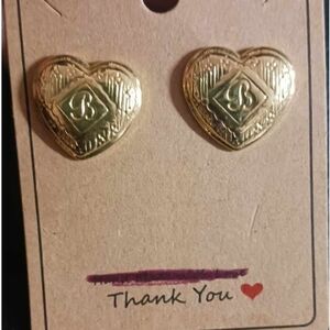 Gold B Heart Earrings